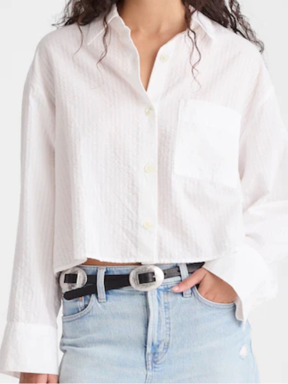 Madewell Straight Hem White Cropped Button-Down Shirt Size Small